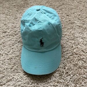 Vtg Ralph Lauren Polo Hat Cap Leather Strap Back Carolina Blue Pony 90s